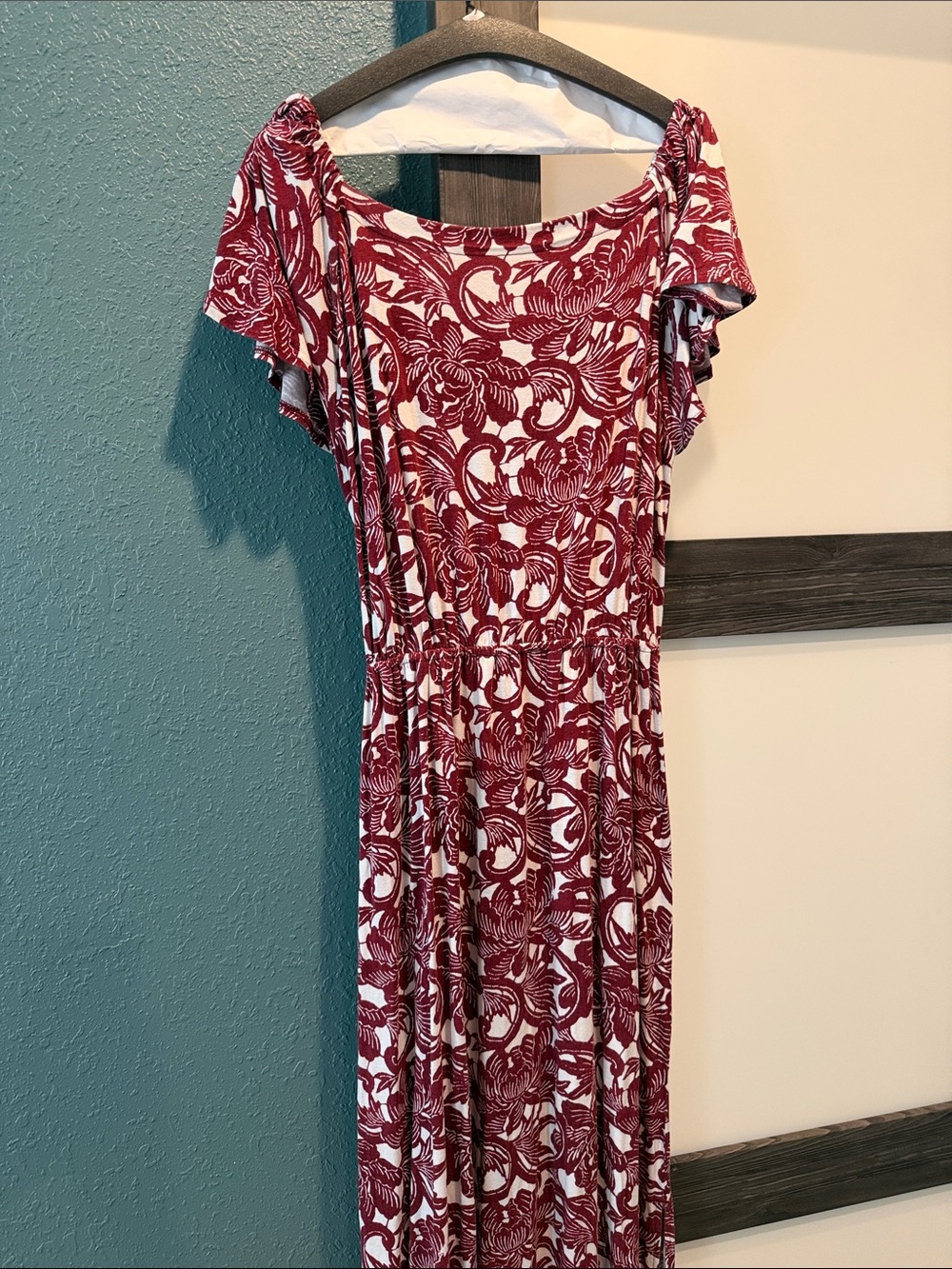LOFT Red and White Floral Maxi Dress